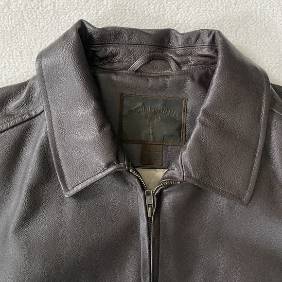 Saddlebred Men's Brown Leather Jacket Vintage XL‎ Quilted Lining Bomber Flight - Picture 8 of 16